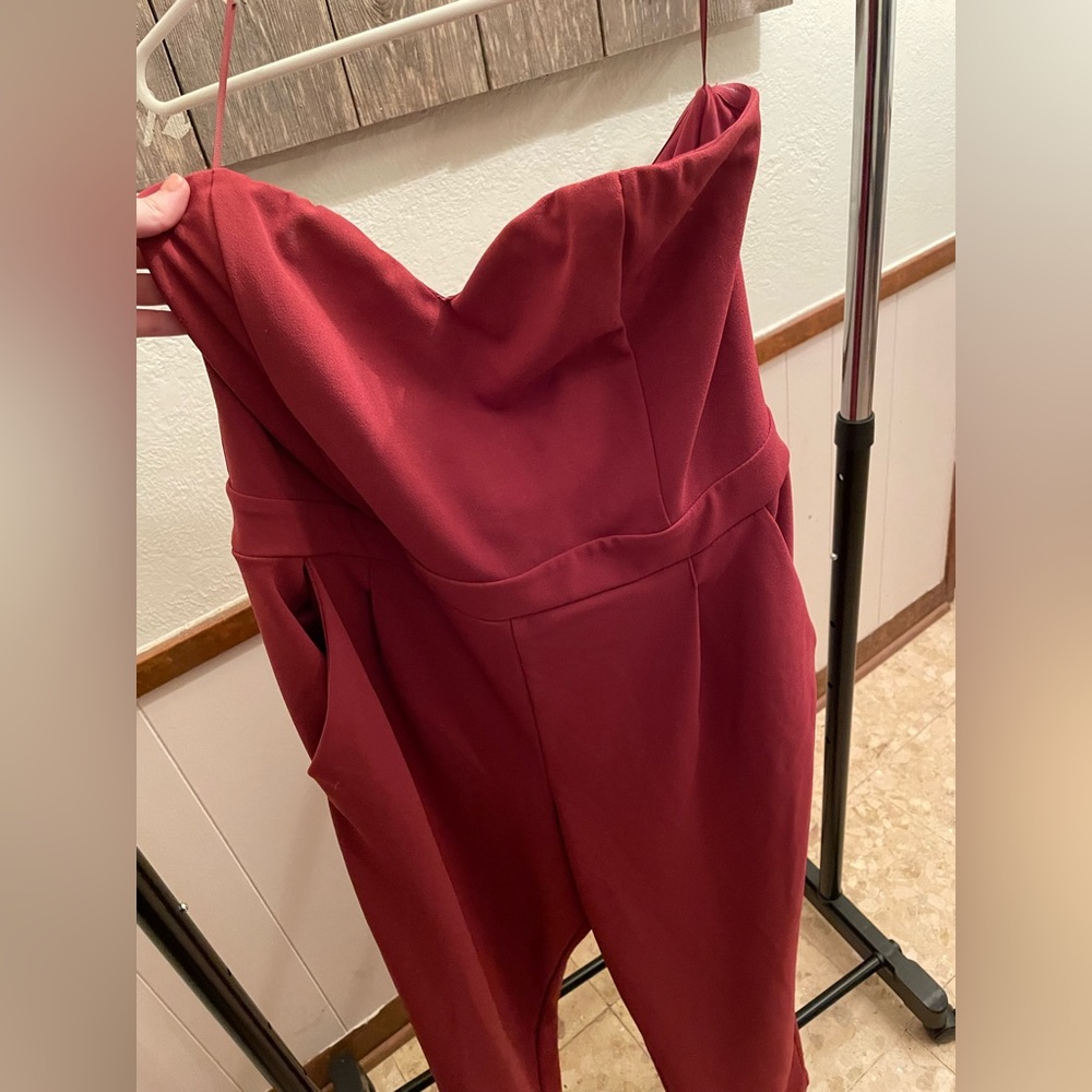 Magenta strapless jumpsuit